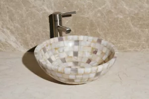 Fregadero de recipiente de mosaico de ónix 16,5"" x 6"" de alto blanco y lavanda (SR-WL-06) - Imagen 1 de 4