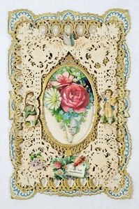 Beautiful Antique Victorian Valentine's Die Cut & Lace Card - Picture 1 of 4