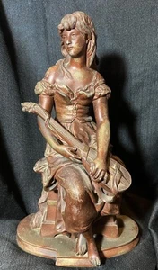 Antique Old Art Nouveau Era 1904 Cast Spelter Maiden Woman Girl Statue Sculpture - Picture 1 of 22