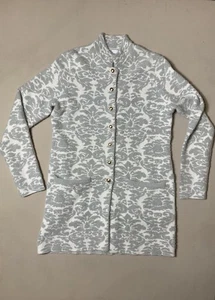 H Halston sz M gray & white jacquard sweater jacket Mandarin Collar inv23 - Picture 1 of 16