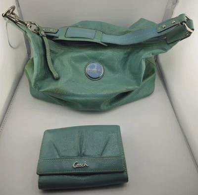 Coach Signature Stitch Hobo Blue Leather Handbag A1126-F17421 W/ Matching Wallet - Image 1 of 4