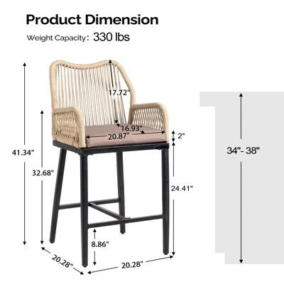 Juego de 2 sillas de bar 41/45" gris claro/marrón oscuro ratán interior/exterior taburete de bar Foto 1 de 4