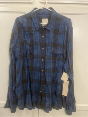 Camisa Life After Denim Arrugada Para Hombre XL Azul A Cuadros Manga Larga con Botones Foto 1 de 4