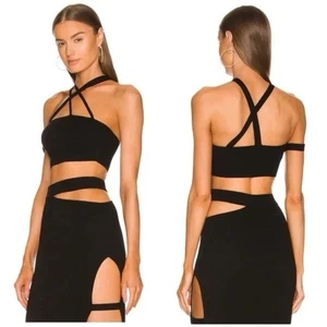 Ismane Strick Crop Top in Schwarz Michael Costello Medium Club Top UVP 158 $ - Bild 1 von 4