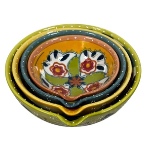 ANTHROPOLOGIE Set of 4 IZMIR Hand Painted Floral Nesting Spouted Measuring Cups - Picture 1 of 10