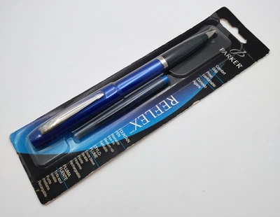 Pluma Estilográfica Parker Reflex Azul y Cromo Punta Plumín Medio Nueva Foto 1 de 4
