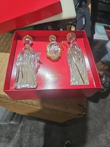 GORHAM 3 PC. HOLY FAMILY 24KT GOLD GILDED CRYSTAL NATIVITY SET NEW IN BOX - Picture 1 of 8