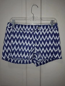 Sehr guter Zustand J. Crew Stretch Damengröße 0 niedriger Bund vorne flach blau & weiß Chino Shorts - Bild 1 von 12