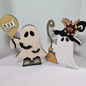 DAZONGE Halloween Deko Indoor, 2er Pack süßes Halloween Gespenst aus Holz - Bild 1 von 7
