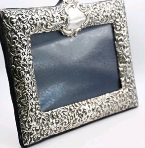 Vintage Antique Silver Photo Frame Floral Repoussé Design Style Wedding Gift - Picture 1 of 6