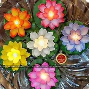 Diwali Water Sensor Floating Multicolor LED Lotus Candle Diya (6 Pcs ) lamps | - Picture 1 of 6