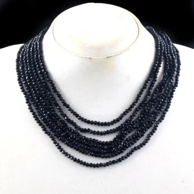 Espinela negra de corte increíble 298 de 7 hilos. Hermoso collar con cuentas Cts VK 32 E620 Foto 1 de 3