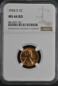 1954-S 1C RD Lincoln Wheat One Cent NGC MS66RD 6811677-123 - Picture 1 of 2