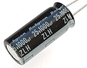 [3pcs] 1000uF 25V, Rubycon (JAPAN) ZLH 105℃ 10mm x 23mm 10,000hrs - ref:ax118 - Picture 1 of 5