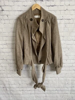 Chaqueta Badgley Mischka Mujer 2 Tostado Tweed Lana Mezcla Alpaca Lazo Botón Top Foto 1 de 4