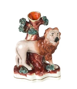 Englische viktorianische Staffordshire Keramik Löwenvase aus dem 19. Jahrhundert um 1860 - Bild 1 von 7