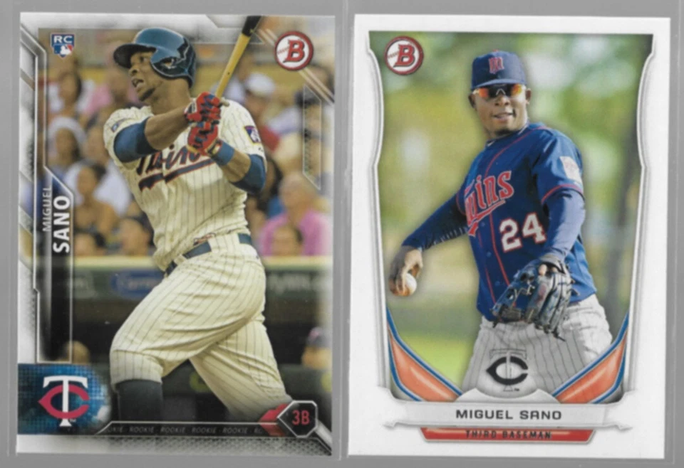 MIGUEL SANO 2014 Bowman Prospects #TP-2 + 2016 Bowman Rookie #140.  TWINS - Image 1 of 1
