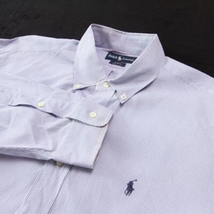 Vintage Ralph Lauren Blake Shirt Herren XL Nadelstreifen Knopfleiste Langarm blau - Bild 1 von 15