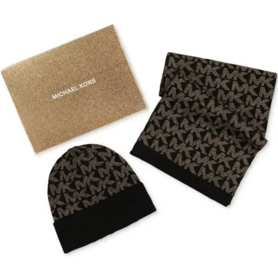 Michael Kors Mujer Metálico Pindot Bufanda y Sombrero Logo Brillo Caja de Regalo Conjunto - NUEVO Foto 1 de 4