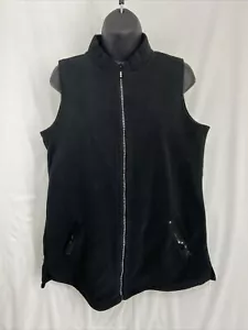 Quacker Factory Women's Fleece Vest Size S Black Rhinestone Sequin Full Zip Mock - Picture 1 of 10