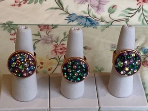 Purple "Ceralun" Clay with Set Glass Crystals Size N/7 RG Plated Bezel Rings - Picture 1 of 7