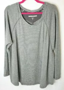 TOMMY HILFIGER Womens Sport Gray Pinstriped Long Sleeve Shirt Sweater XL Soft - Picture 1 of 5