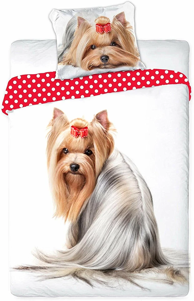 Cane Yorkshire Set 2pezzi Letto Singolo Lenzuola Copripiumino,Federa Cotone - Immagine 1 di 1