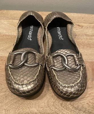 New Bernardo Brown Gold Snake Print Leather Chain Ballet Flats Womens Size 9 M - Image 1 of 4