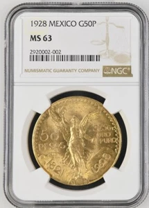 1928 Mexico Gold 50 Pesos, NGC MS 63 - Picture 1 of 2