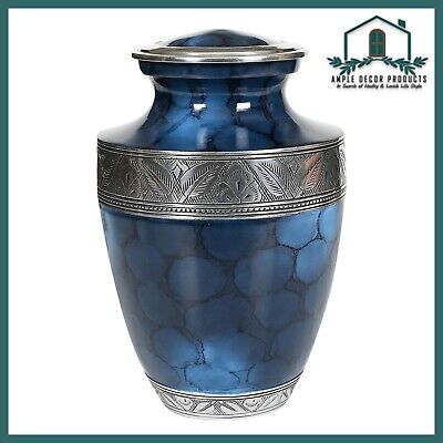 Adult Cremation Urn For Human Ashes Keepsake - Blue And Silver With Velvet Bag • 85€
