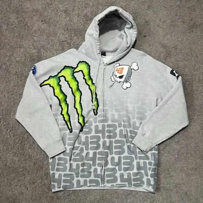 Sudadera con Capucha Y2K DC Ken Block #43 Ford Rally Monster Energy Gris Cremallera Rara Talla XL - Imagen 1 de 4