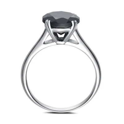 Silver 925 Solitaire Prong Setting 8mm Round 3.2ct Flawless Black Spinel Ring - Image 1 of 4