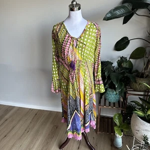 Ruby Yaya Dress Absolutely Stunning Boho Size L Fits 12 Green Purple Yellow Pink - Picture 1 of 20