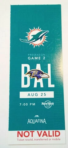 2018 Miami Dolphins Baltimore Ravens Football Full Void Ticket Stub Not Valid Cover
