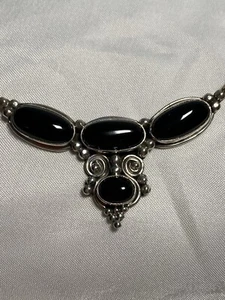Schwarzer Onyx Halskette Set in Sterlingsilber 4 Steine Neu nie getragen Schutz - Bild 1 von 15