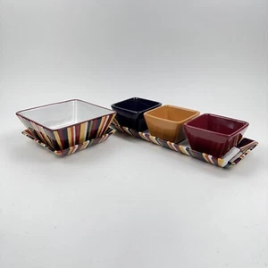 Pampered Chef Simple Additions Striped Condiment Tray Set & Bowl with Plate - Picture 1 of 9