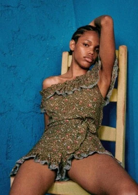 Sézane Kiwi Jumpsuit Romper Dress Floral Eyelet Embroidered Ruffle S-36 278086 - Image 1 of 4