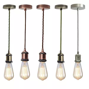 E27 1m / 2m Fitting Retro Vintage Industrial Fabric cable ceiling pendant Light - Picture 1 of 29