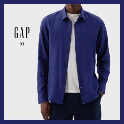 NWT - GAP Men's Long Sleeve Classic Fit Linen Shirt, Deep Cobalt Sz M - $69 - Image 1 of 4