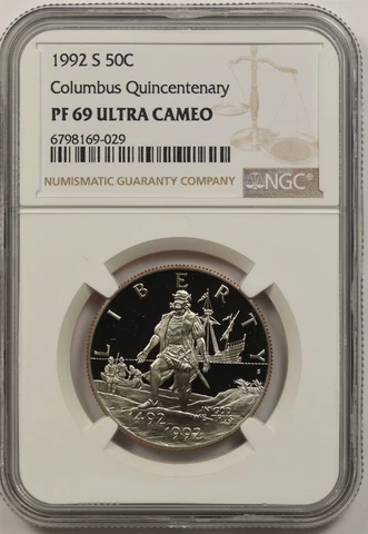 1992-S Columbus 50C NGC PF 69 Ultra Cameo Modern Commemorative Half Dollar Cover