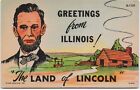 c1940 linen postcard Greetings from Illinois the Land of Lincoln USA UNP AA584