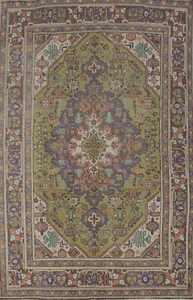 Light Green Geometric Over-Dyed Traditional Hand-knotted Rug Area Carpet 7x9 - Picture 1 of 19