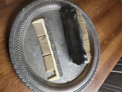 1940-е антикварная серебряная щетка расческа и поднос  - Изображение 1 из 3