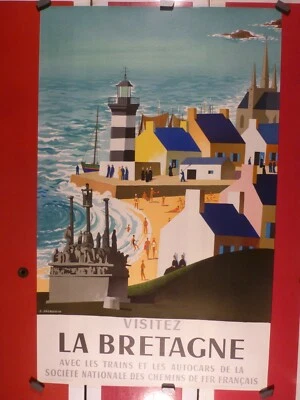 Affiche Ancienne Originale Bretagne SNCF par Jacquelin 1965 - Photo 1/4