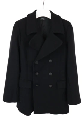 A. P.C.Mantel Damen Klein Zweireihig Wolle Gefüttert Schwarz Knopf - Bild 1 von 4