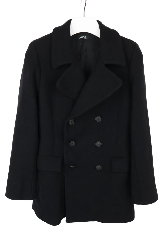 A. P.C.Mantel Damen Klein Zweireihig Wolle Gefüttert Schwarz Knopf - Bild 1 von 4