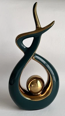 Modern Abstract Art Ceramic Green & Gold Home Decor Statue Sculpture - Image 1 of 4