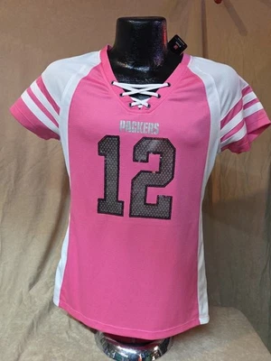 Camiseta deportiva de fútbol americano Aaron Rodgers #12 Green Bay Packers para mujer ROSA nueva con etiquetas Foto 1 de 3