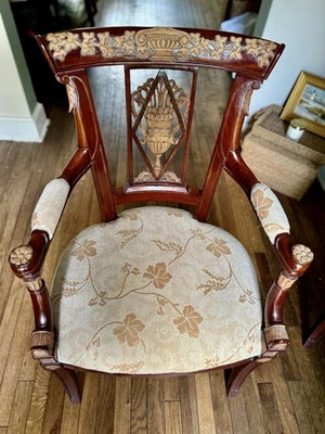 PAIR of JANSEN Kiefer Armchairs Mahogany Hand-Carved French Empire VINTAGE  - Image 1 of 4
