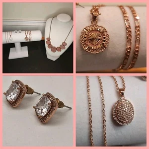 Rose Gold Tone Jewelry Lot - Nikola Valenti, Monogram, Cushion Cut CZ Studs - Picture 1 of 18